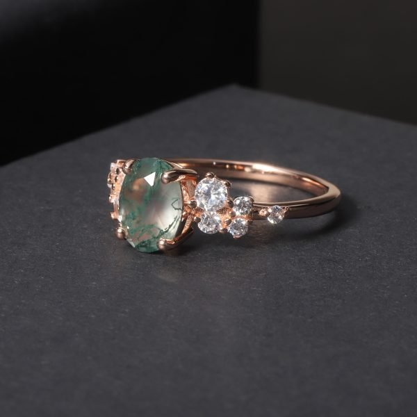 Oval Moss Agate Cluster Engagement Ring - Image 7