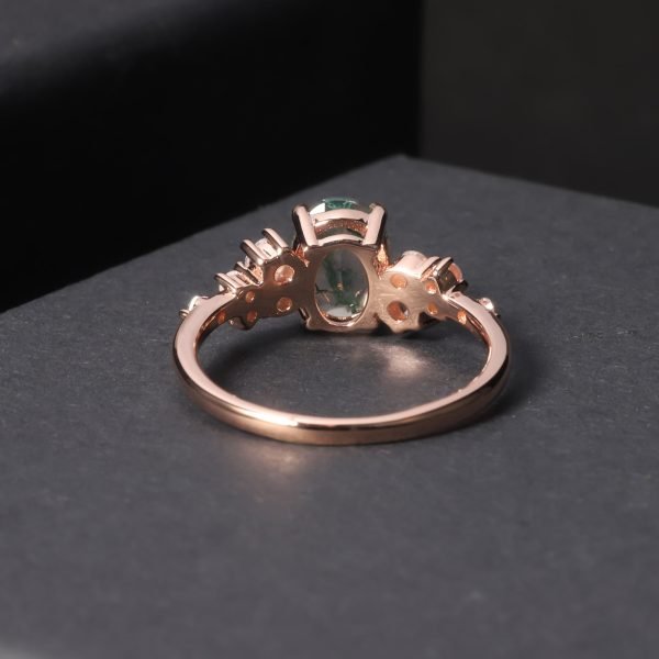 Oval Moss Agate Cluster Engagement Ring - Image 11