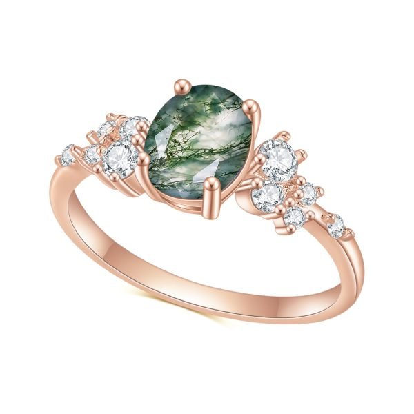Oval Moss Agate Cluster Engagement Ring - Image 3