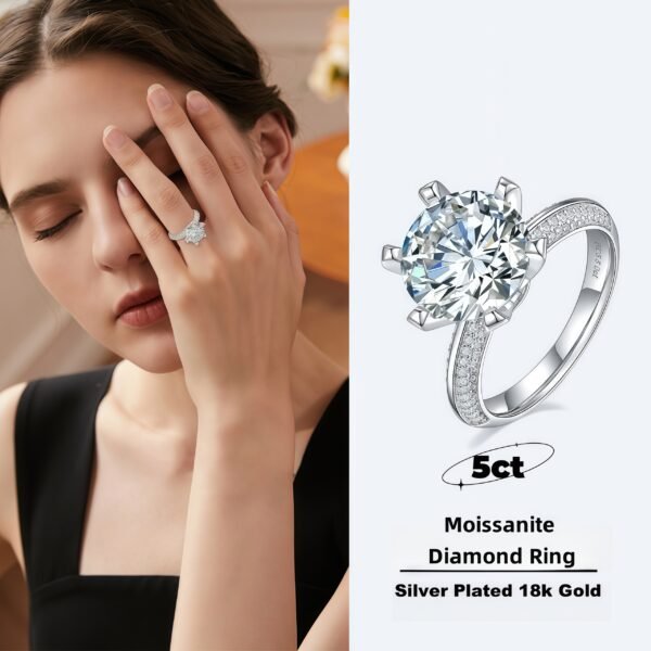 5 carat moissanite silver plated 18k gold diamond wedding ring - Image 2