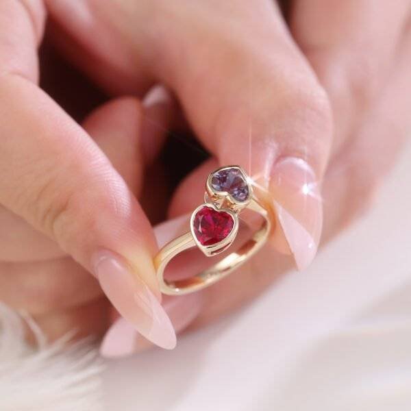 Pigeon Blood Ruby + Alexandrite Double Stone Engagement Ring - Image 2