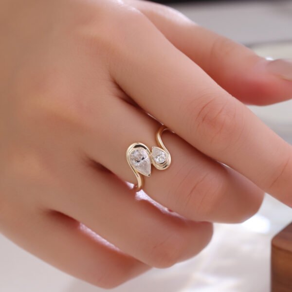 JIEMIIYOU® 14K Pure Gold Diamond Double Stone Engagement Ring - Image 2