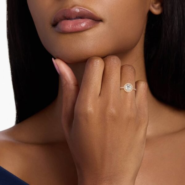 10k Gold Halo Pave Moissanite Engagement Ring - Image 7