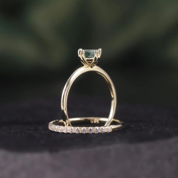 Cushion Cut Moss Agate Pave Engagement Ring Set in Gold - 925 Sterling Silver - Image 5