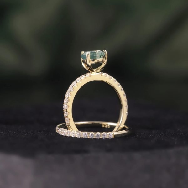 Pear Cut Moss Agate Engagement Ring Set in Gold - 925 Sterling Silver - Image 5
