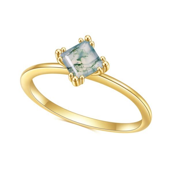 Cushion Cut Moss Agate Pave Engagement Ring Set in Gold - 925 Sterling Silver - Image 6