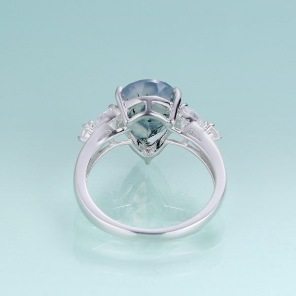 Moss agate pear-shaped ring in silver - Image 5