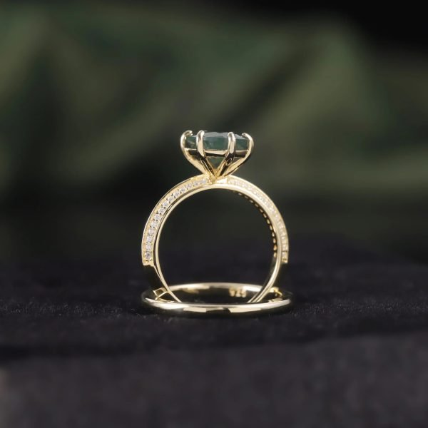Oval Moss Agate Micro Pave Engagement Ring Set in Gold - 925 Sterling Silver - Image 2