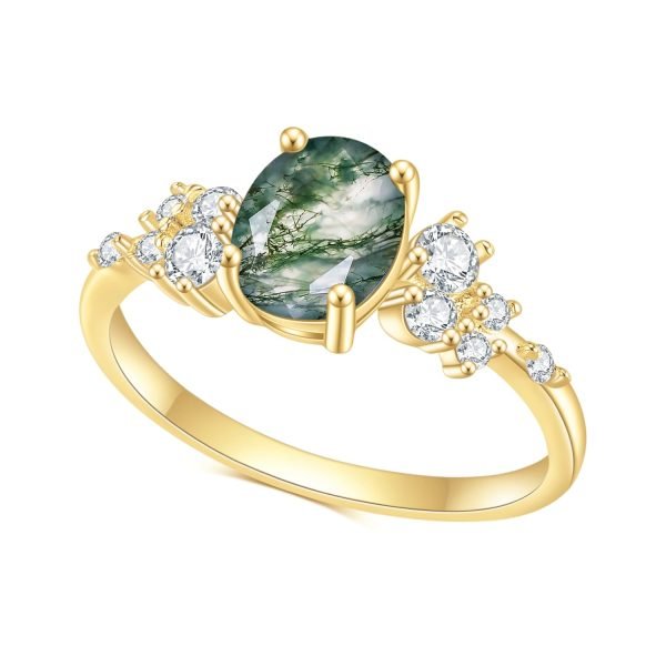 Oval Moss Agate Cluster Engagement Ring - Image 5