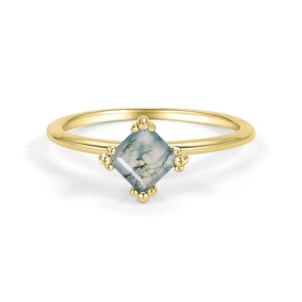 Cushion Cut Moss Agate Pave Engagement Ring Set in Gold - 925 Sterling Silver - Image 8
