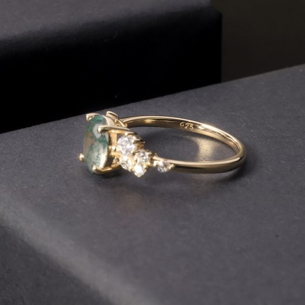 Oval Moss Agate Cluster Engagement Ring - Image 10