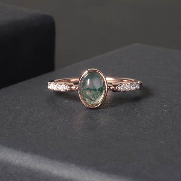 JIEMIIYOU® Elegant and Simple Custom Moss Agate Gemstone Ring - Image 4