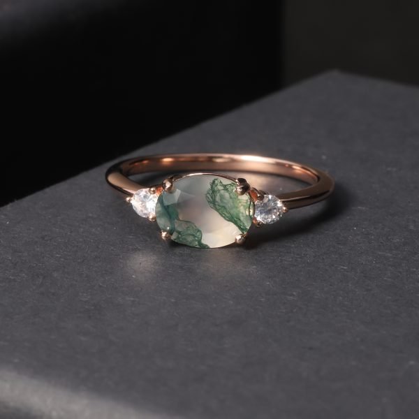 JIEMIIYOU® Elegant and Simple Custom Moss Agate Gemstone Ring - Image 5