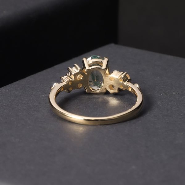 Oval Moss Agate Cluster Engagement Ring - Image 12