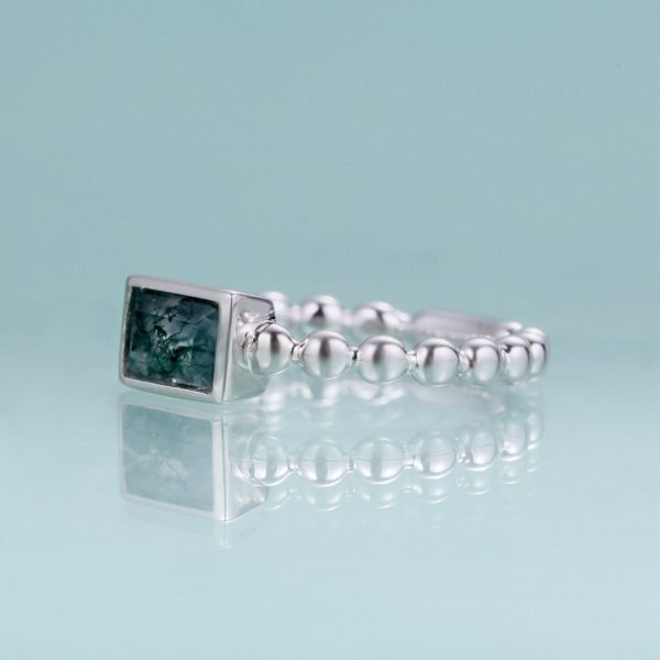 0.53Ct Moss Agate Silver Beaded Ring - Image 2