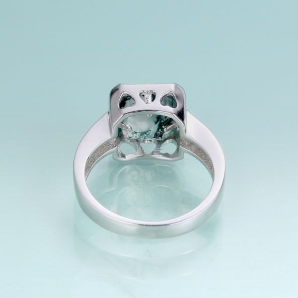 Natural Moss Agate Ring Square Halo Inlay Silver Ring - Image 5