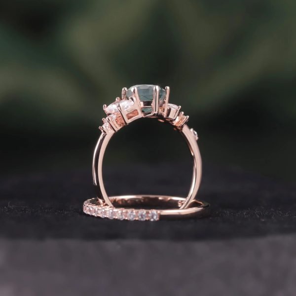 Round Cut Moss Agate Pave Engagement Ring Set in Rose Gold - 925 Sterling Silver - Image 2