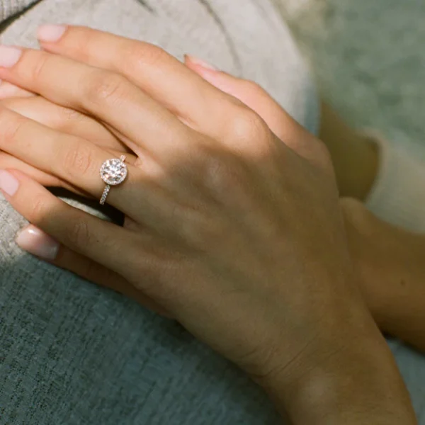 10k Gold Halo Pave Moissanite Engagement Ring - Image 8