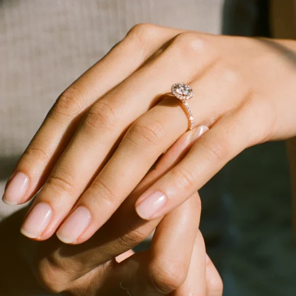 10k Gold Halo Pave Moissanite Engagement Ring - Image 9