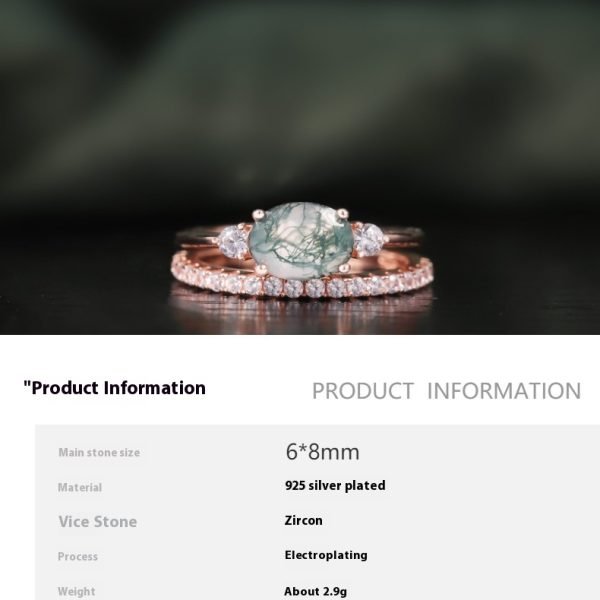 JIEMIIYOU® Oval Cut Moss Agate Pave Engagement Ring - Image 3