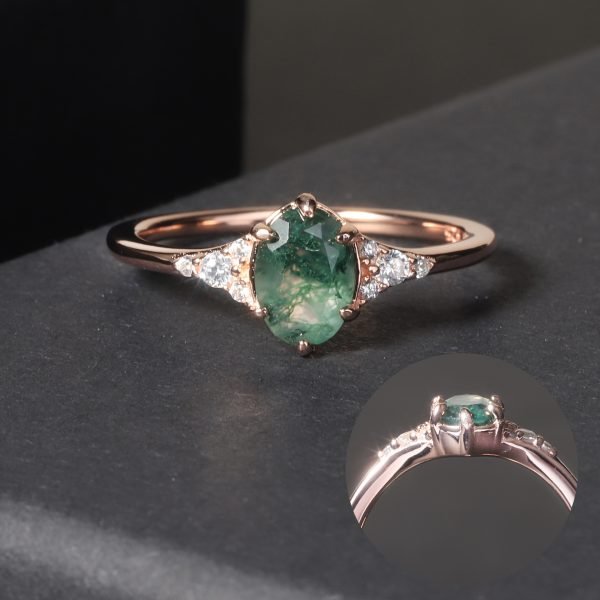 JIEMIIYOU® Oval Natural Moss Agate Ring s925 Sterling Silver Inlaid Moss Gemstone Ring - Image 4