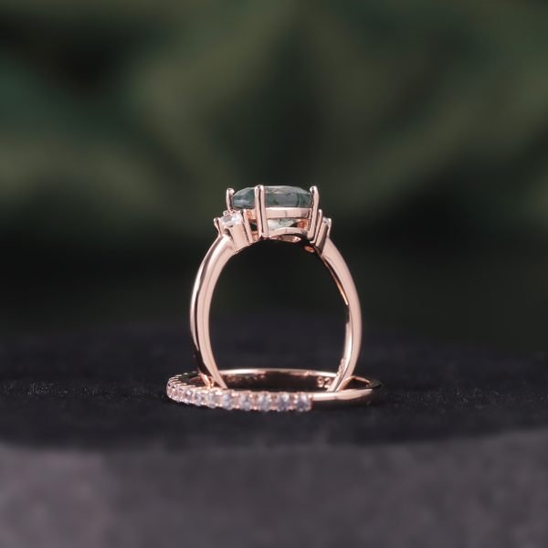 JIEMIIYOU® Oval Cut Moss Agate Pave Engagement Ring - Image 4