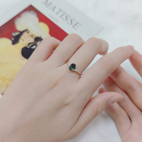 JIEMIIYOU® Oval Natural Moss Agate Ring s925 Sterling Silver Inlaid Moss Gemstone Ring - Image 3