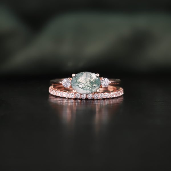 JIEMIIYOU® Oval Cut Moss Agate Pave Engagement Ring