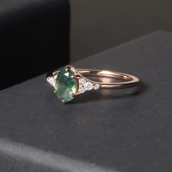JIEMIIYOU® Oval Natural Moss Agate Ring s925 Sterling Silver Inlaid Moss Gemstone Ring - Image 6