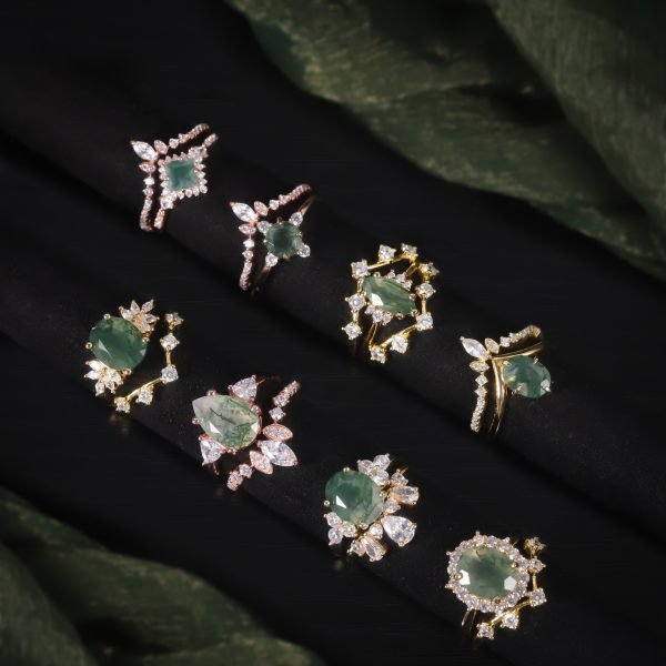JIEMIIYOU® Oval Cut Moss Agate Pave Engagement Ring - Image 7