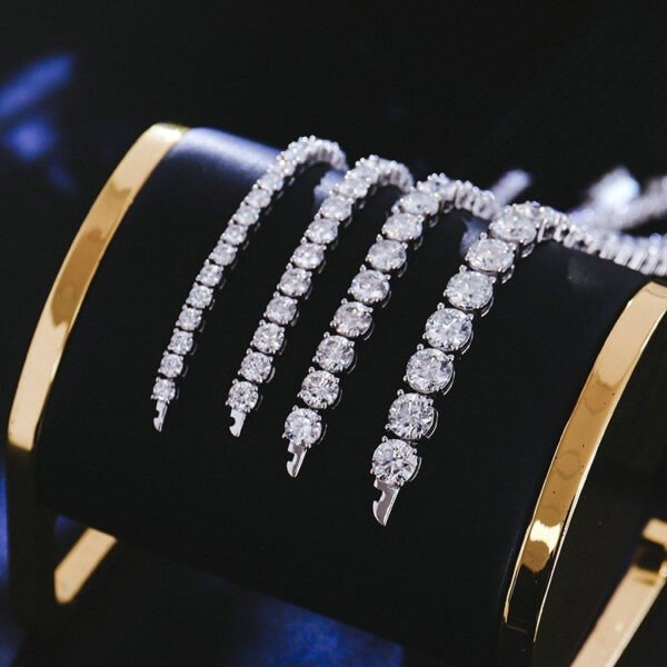 Silver Inlaid Four-claw 3mm Moissanite Tennis Bracelet Necklace - Image 4