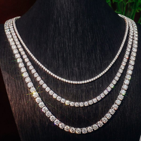 Silver Inlaid Four-claw 3mm Moissanite Tennis Bracelet Necklace - Image 5