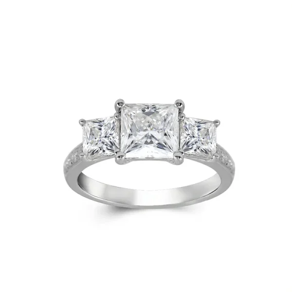 Three Stone Princess Moissanite Engagement Ring