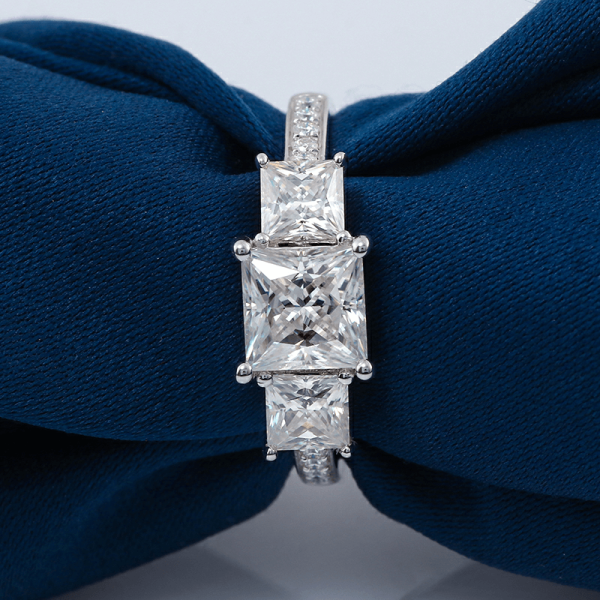 Three Stone Princess Moissanite Engagement Ring - Image 8