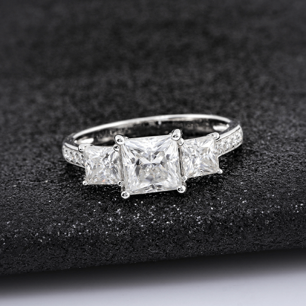 Three Stone Princess Moissanite Engagement Ring - Image 9