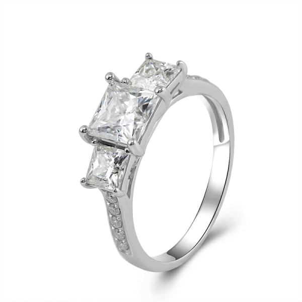 Three Stone Princess Moissanite Engagement Ring - Image 2