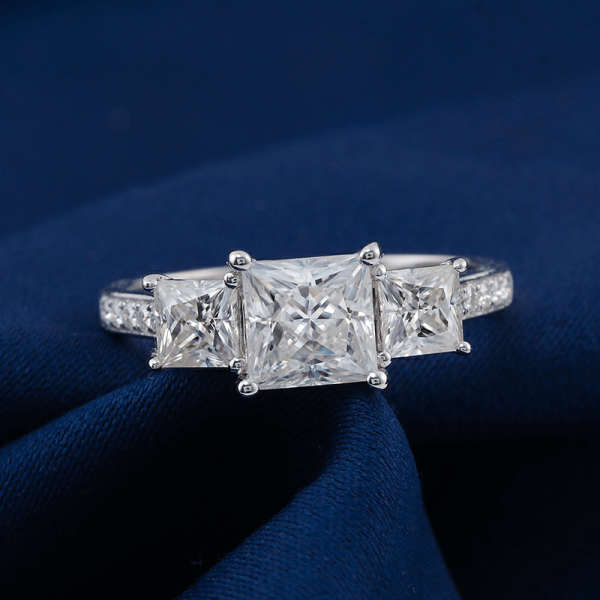 Three Stone Princess Moissanite Engagement Ring - Image 4
