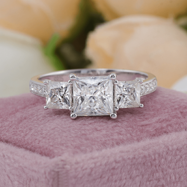 Three Stone Princess Moissanite Engagement Ring - Image 5