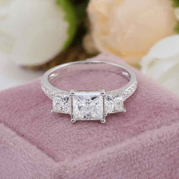 Three Stone Princess Moissanite Engagement Ring - Image 6