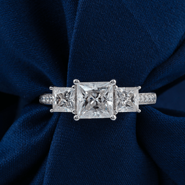 Three Stone Princess Moissanite Engagement Ring - Image 7