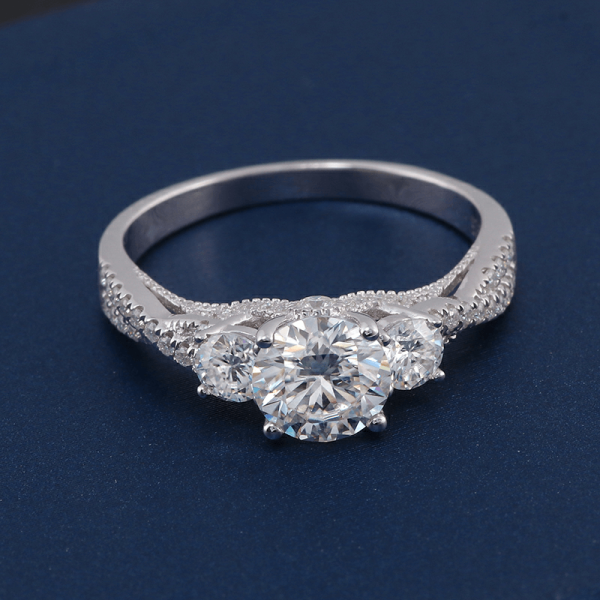 3 stone round moissanite twist arm pave band engagement ring - Image 5