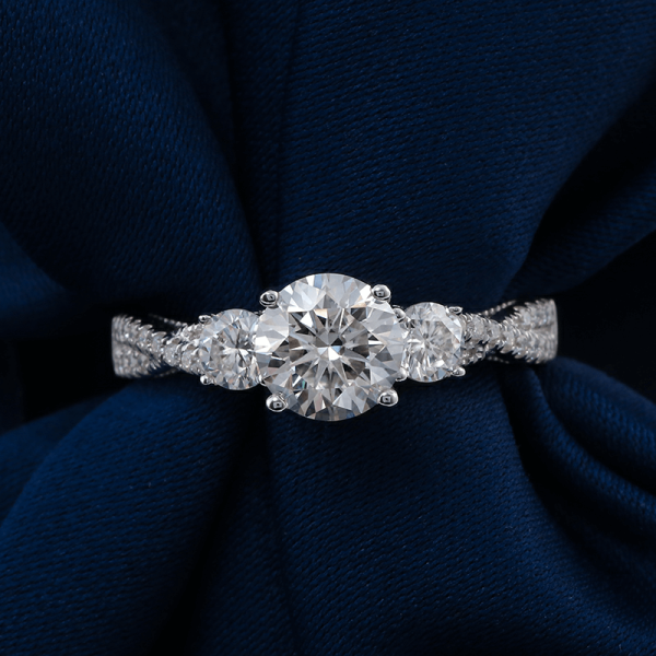 3 stone round moissanite twist arm pave band engagement ring - Image 7