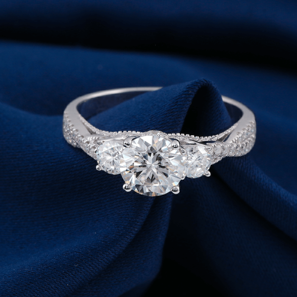 3 stone round moissanite twist arm pave band engagement ring - Image 8