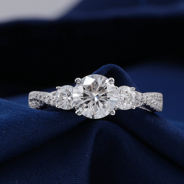3 stone round moissanite twist arm pave band engagement ring - Image 6