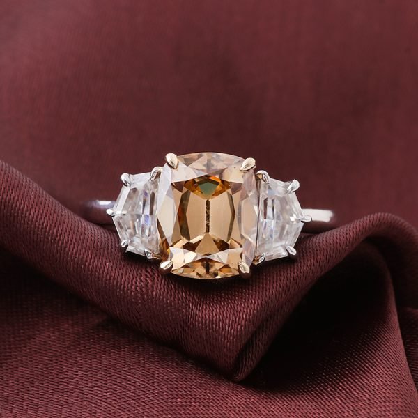 Champagne Cushion Moissanite ring with Cadillac Cut Moissanite Ring - Image 7