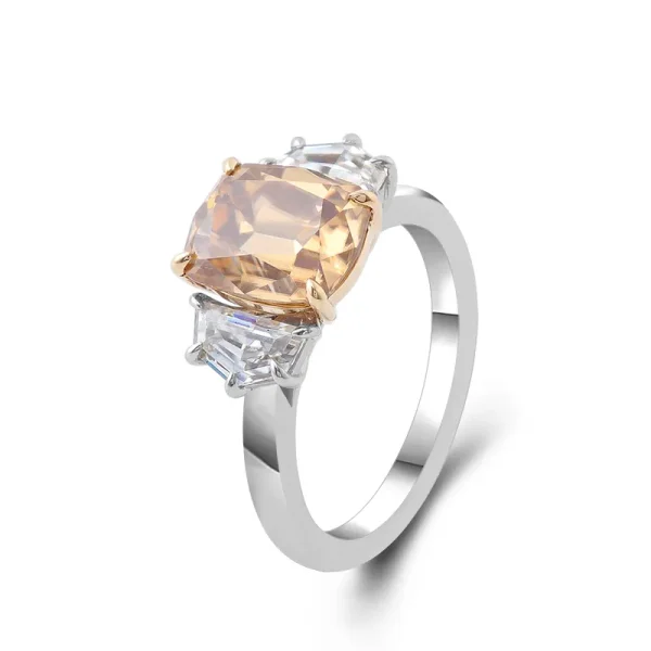 Champagne Cushion Moissanite ring with Cadillac Cut Moissanite Ring