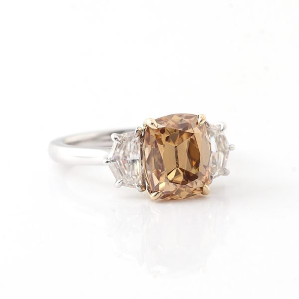 Champagne Cushion Moissanite ring with Cadillac Cut Moissanite Ring - Image 6
